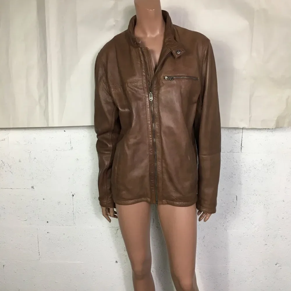 Cole Haan brown leather moto jacket M